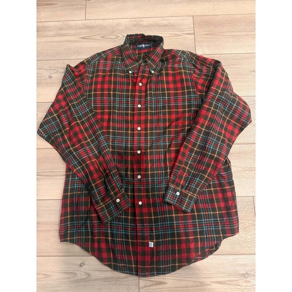 Polo Ralph Lauren Mens Plaid Button Down Shirt Red Navy Gold Long Sleeve XL